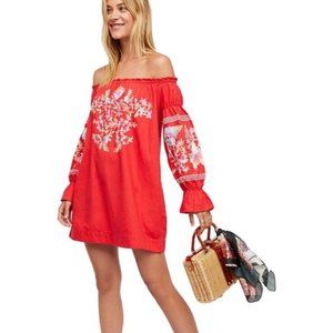 Free People Fleur Du Jour red Embroidered ress